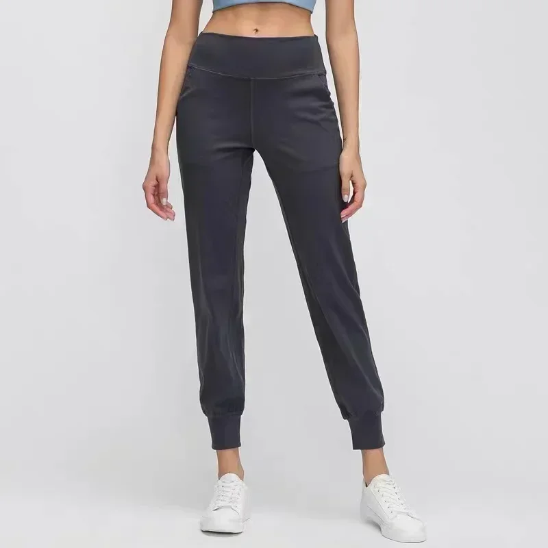 Lemon-Pantalon de jogging taille haute décontracté pour femme, jogging de sport, taille élastique, conçu pour se déplacer, fitness décontracté, yoga, fjl