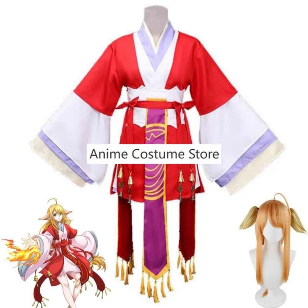 Anime Cartoon Tushan Honghong Fox Spirit Matchmaker Demon Little Cosplay Costume Wig Ears Red Uniform Halloween Role Play Suit