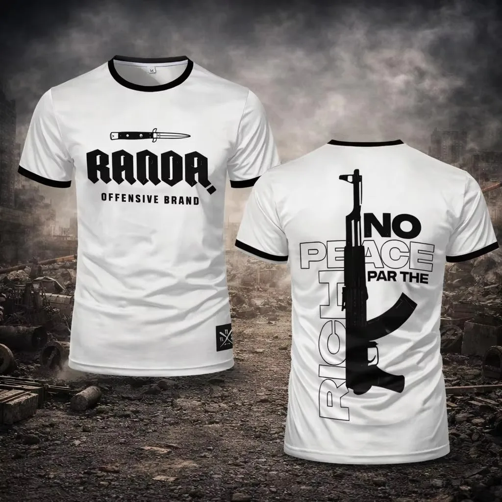 Randa Offensive Brand Tactical T-shirt Men Short Sleeve Ringer Tee Gun Knife Print Streetwear Top