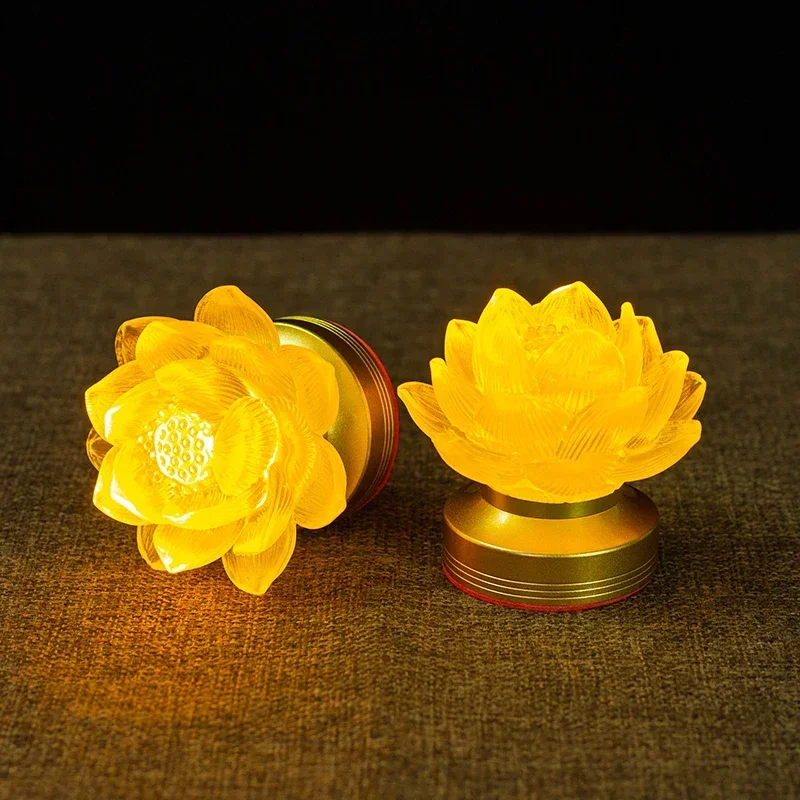 

Simulated Candlestick Glass Lotus Lantern Buddhist Temple Supplies Temple Sacrifice Home Decoration Pray for Auspiciousness