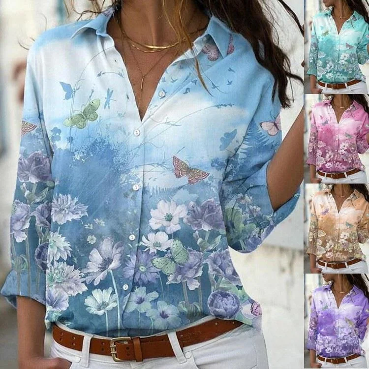 

Women's Printed Long Sved Collar irt Commute Sle Floral Pattern Polyester Fiber 00% Spring Season Casual irt