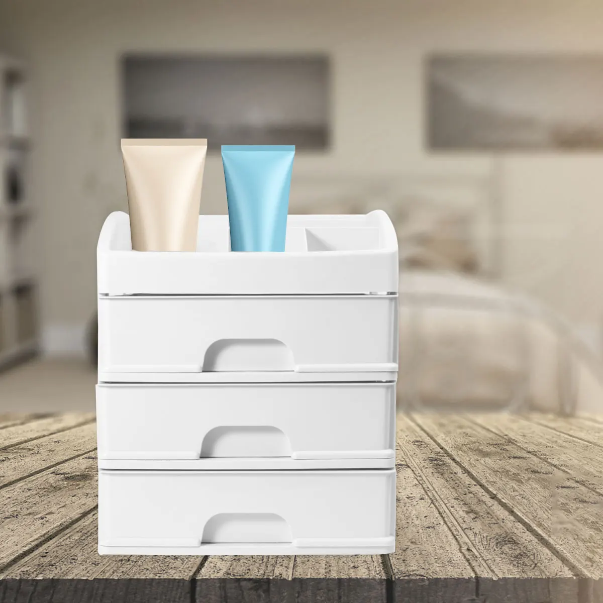 

Plastic Makeup Organizer 3 Drawers Storage Box Cosmetics Case Transparent Travel Home Beauty Tools Accessories Display
