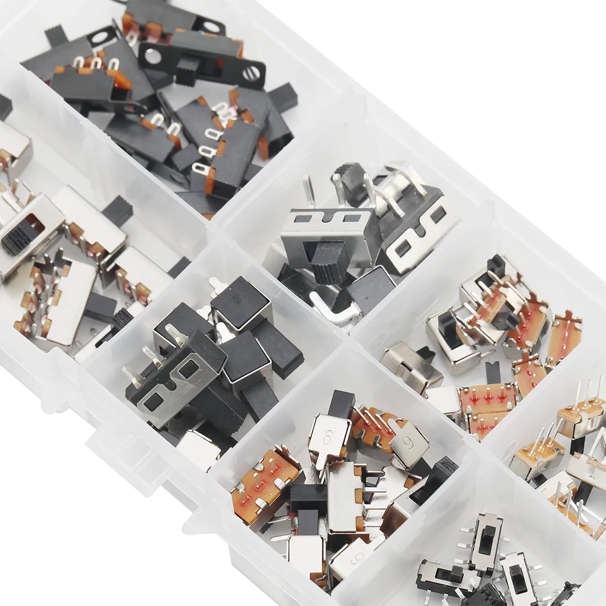 70PCS 8 Types Vertical Micro Mini Slide Switchs Switch Single Row Inline, 3 Pin 2 Position 1P2T SPDT Toggle Switches Panel