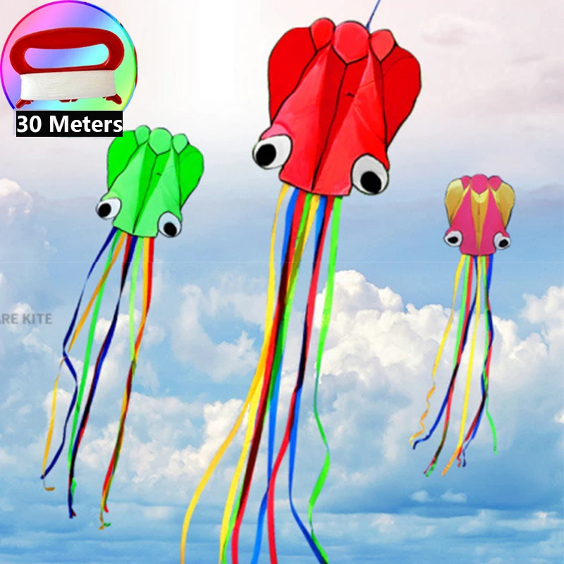 Cometa de pulpo grande 3D de 4M con línea de mango para niños, juego de verano al aire libre, Software de acrobacias profesional, cometa de playa