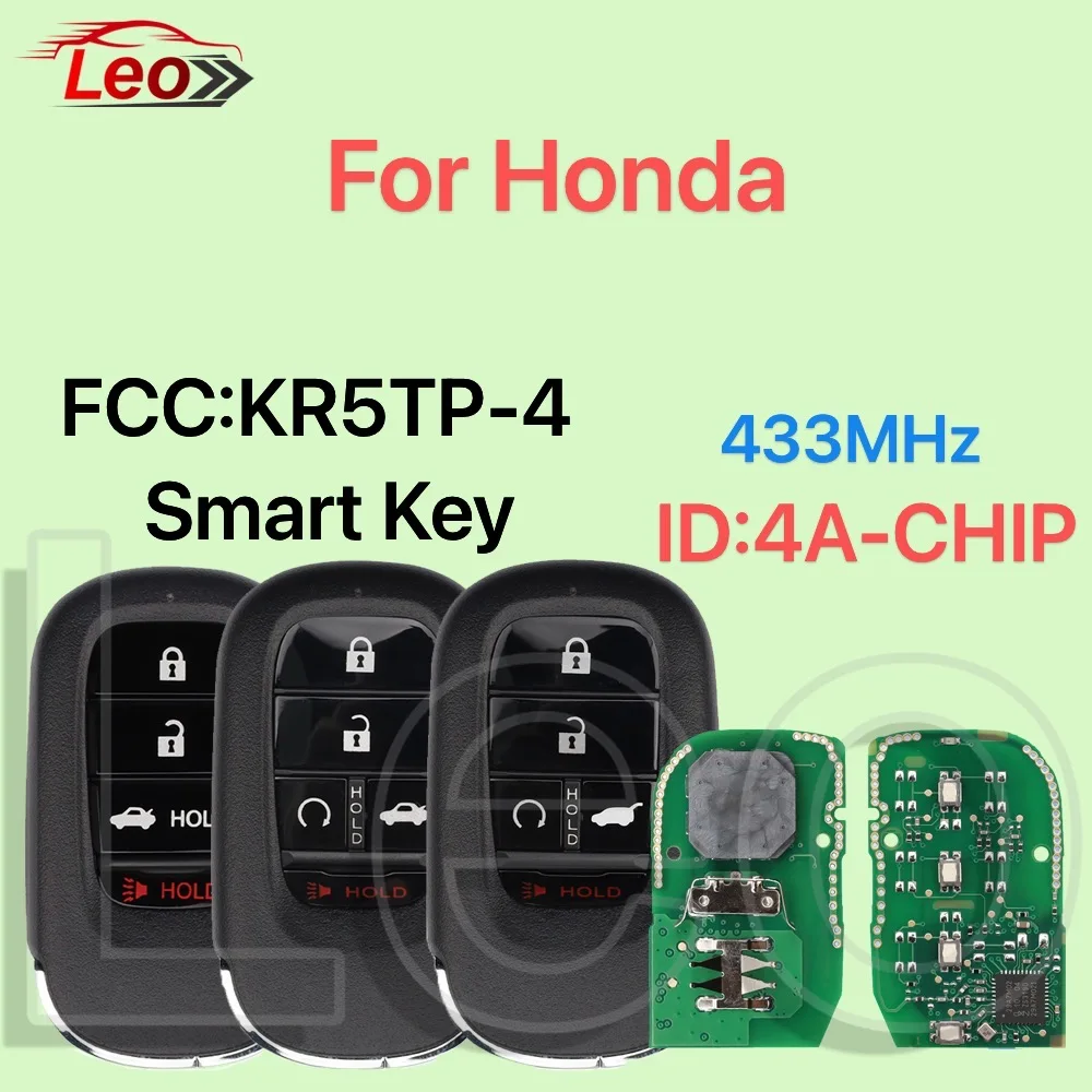 Leo FCC:KR5TP-4 World available Smart Remote Key For Honda Accord CR-V CIVIC 2022  HRV FIT XRV ZRV 4/5 Button 433MHz ID:4A-CHIP