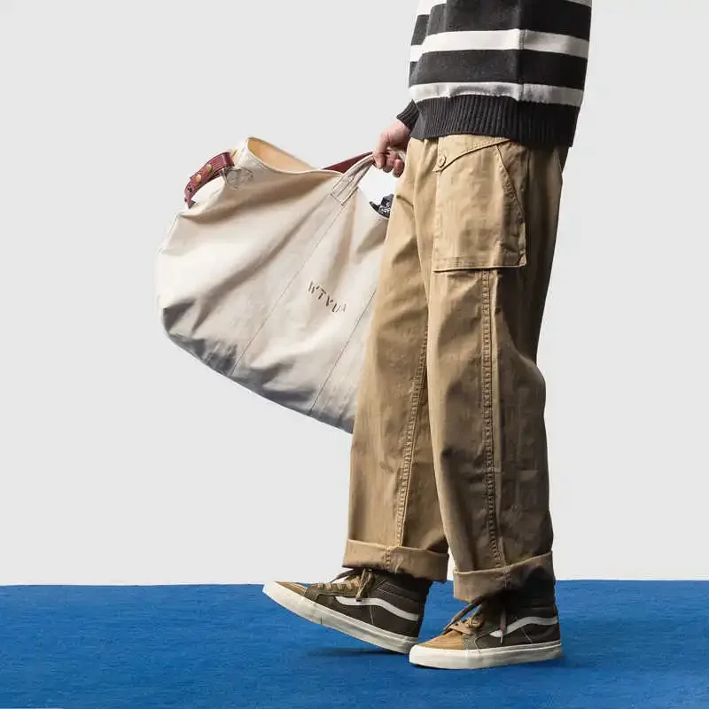 New Arrival American Casual Loose Straight Leg Pants Trendy Men's Multi Pocket Casual Cloth Trousers Men