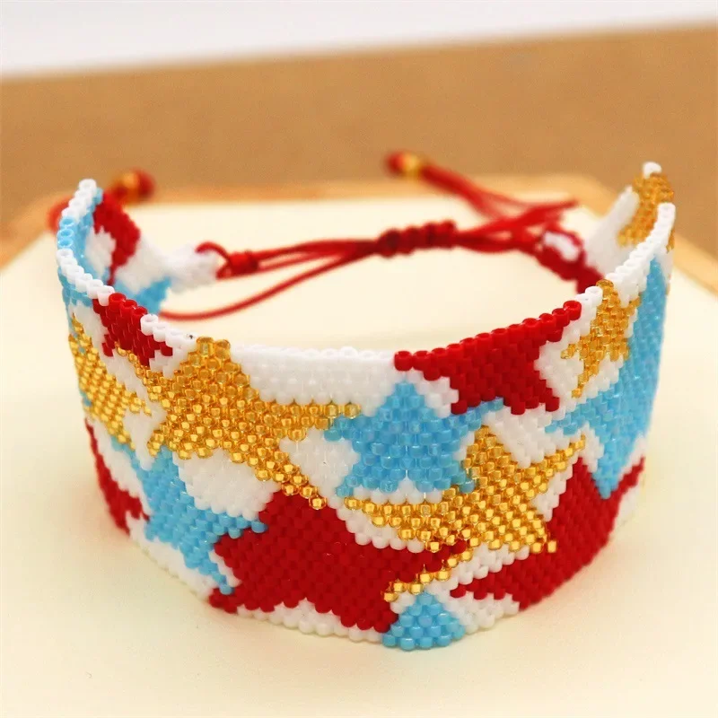 Rice Bead Bracelet  Hand knitting  Beaded  five-pointed star  Leopard Print  fashion  Simple  Bohemia  Adjustable Bracelet