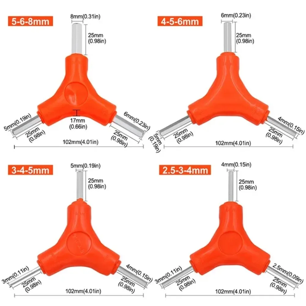 Jeu de clés hexagonales trigéminales 3 en 1، 2.5/3/4/5/6/8 مم، أدوات المنافذ en acier au carbone، outils d'entretien de bicicleta