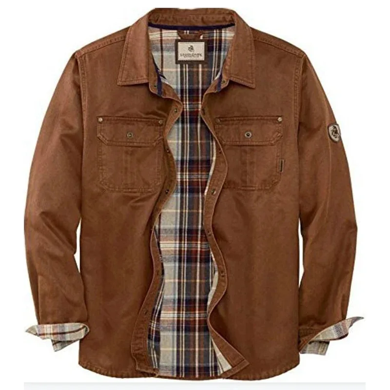 

Vintage Patch Pockets Cargo Jacket Shirt Mens Casual Loose Long Sleeve Buttoned Lapel Coats Autumn Winter Men Fashion Outerwear