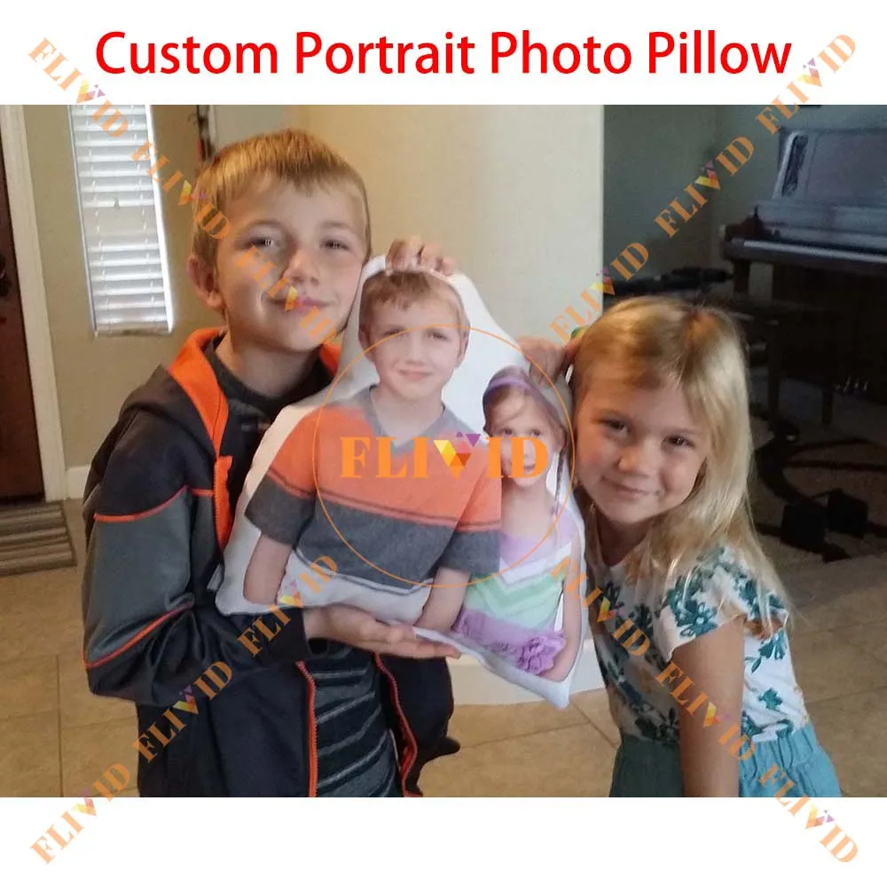 Personalized 3D Baby Portrait Photo Pillow,Customized Family Brother and Sister Pillow,Custom Cat Shaped Pillows,Funny Gift