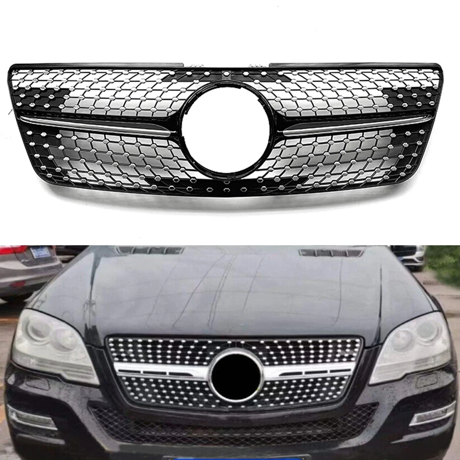 

Pop Grill Front Grille For Mercedes Benz W164 ML Class 2009 2010 2011-12 ML320 ML350 ML500 Black/Silver Upper Bumper Hood Mesh G