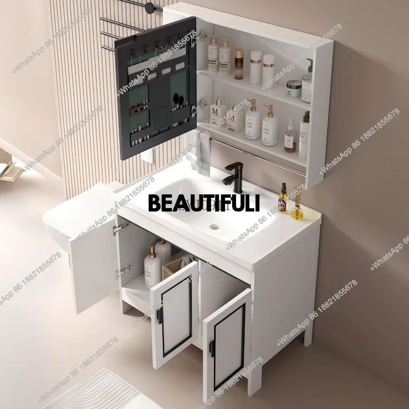 

RR Space aluminum floor-to-ceiling bathroom cabinet combination simple honeycomb aluminum alloy washstand ceramic integrated bas