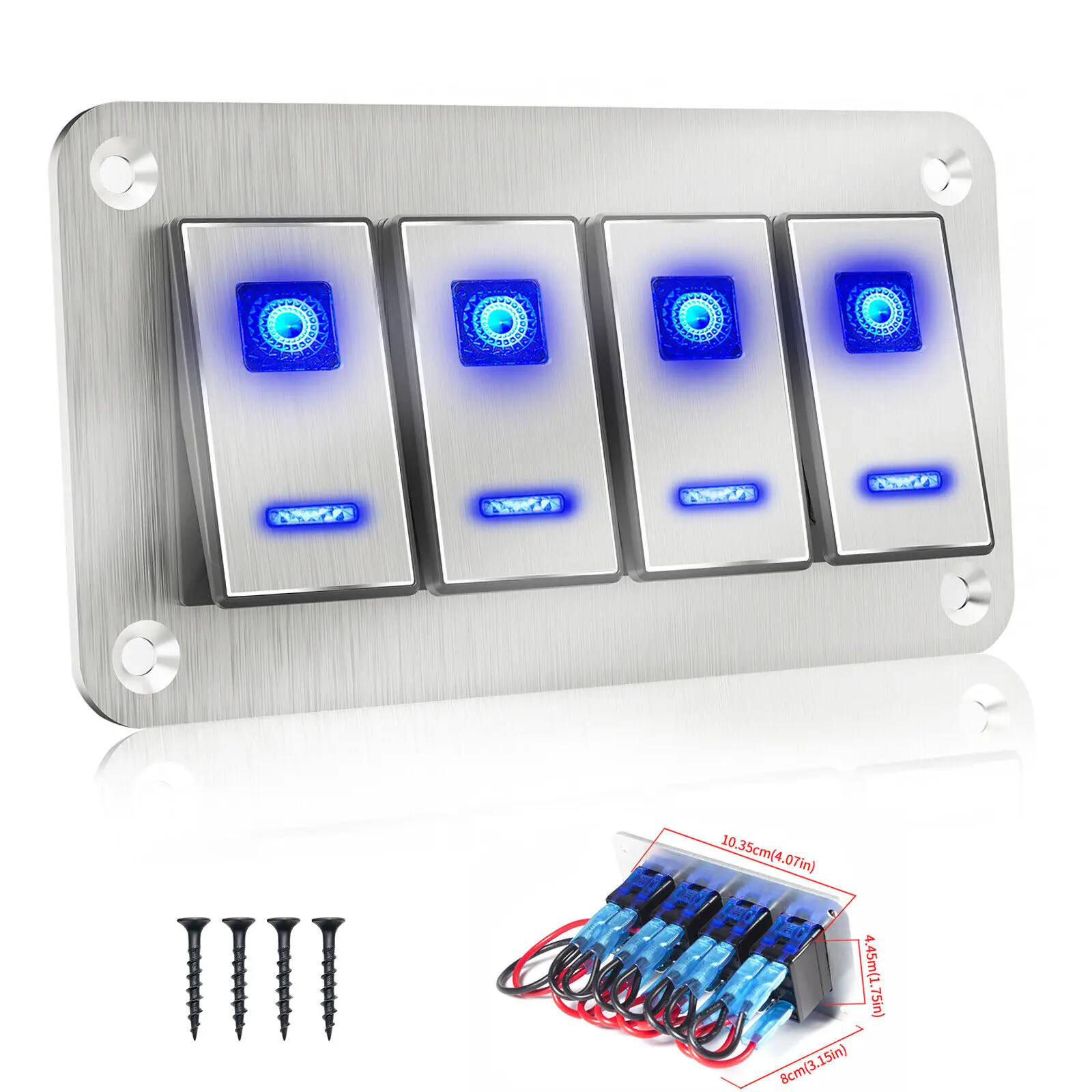 

Car modification metal power supply 12V Switch Panel Control ON-OFF Toggle 4 Gang Blue LED Rocker for Car Boat Marine RV