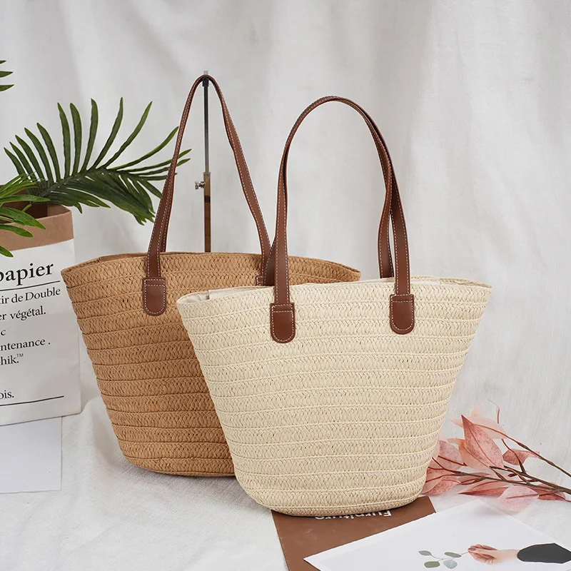 Hundred Shoulder Straw Bag Grocery Shopping Household Sundries Large Capacity Storage Bag Multipurpose Travel Beach Handbag