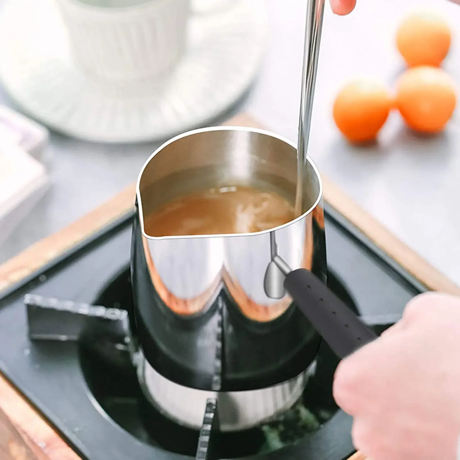 Aço Inoxidável Cafeteira Turca, Superfície Brilhante, Resistente a Alta Temperatura, Fácil de Limpar Manteiga Aquecedor