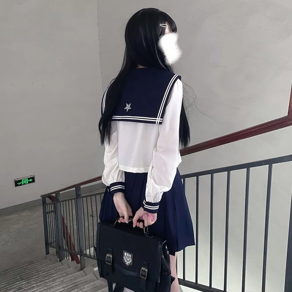 Japanischer und koreanischer Faltenrock-Anzug, College-Stil, Stickerei, JK-Uniform, Matrosenanzug, langärmelige Schuluniform, Frau und Mädchen