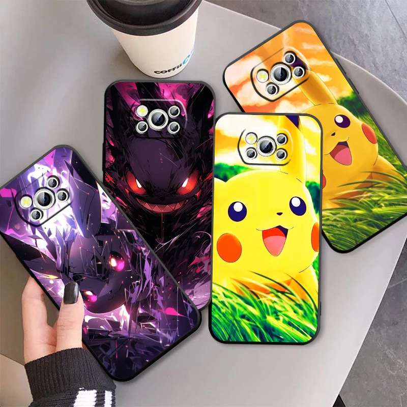 P-Pikachus P-Pokemones Gengars For Xiaomi Mi Poco F5 F4 F3 F2 X5 X4 X3 M6 M5 M5S M4 M3 C40 Pro GT NFC 5G Black TPU Phone Case