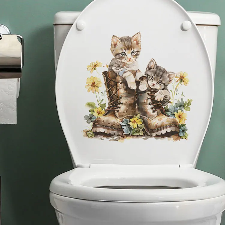 Niedliche Katzen-Wandaufkleber für Badezimmerdekoration, Toiletten-Wandbild, Schlafzimmer-Schrankdekoration, selbstklebende lustige Kätzchen-Aufkleber – Detail 6
