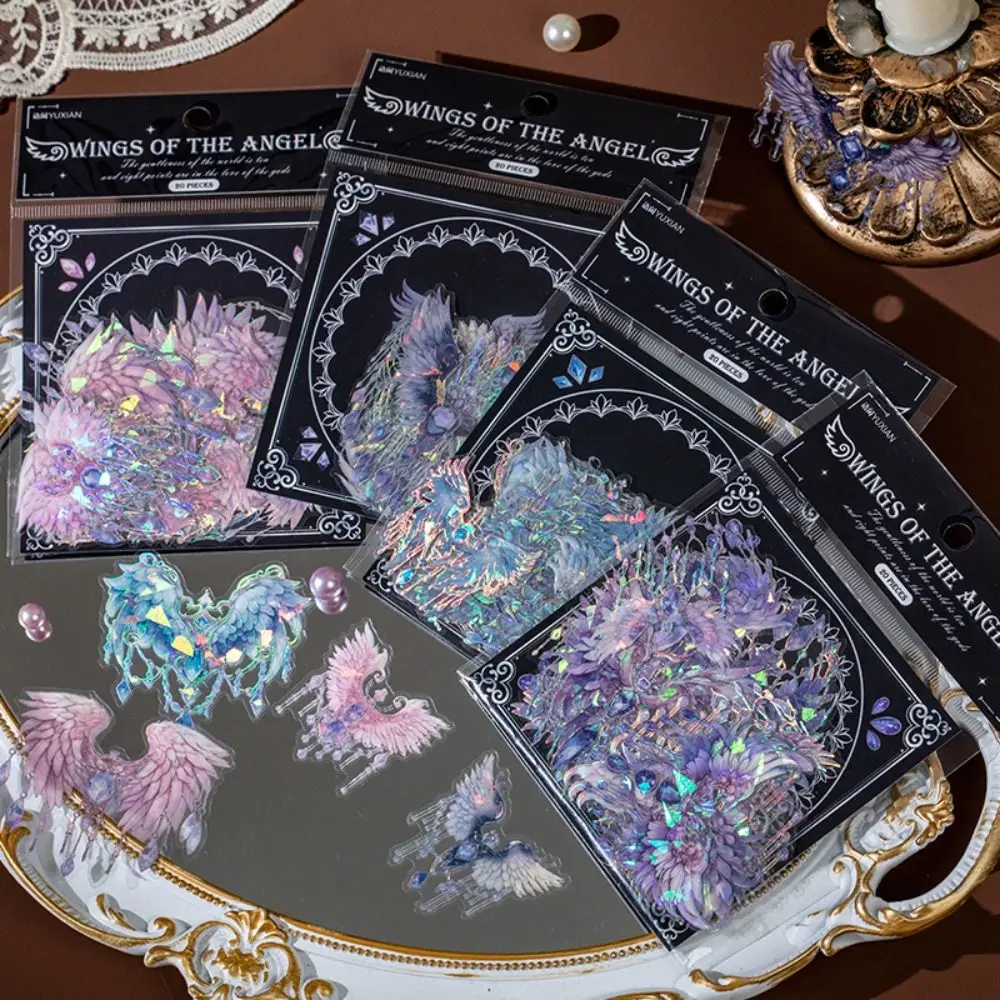 Decorative Angel Wings Sticker Handmade DIY Crafts Ice Crystal Collage Decals PET Shiny Holographic Laser Sticker Goo Card