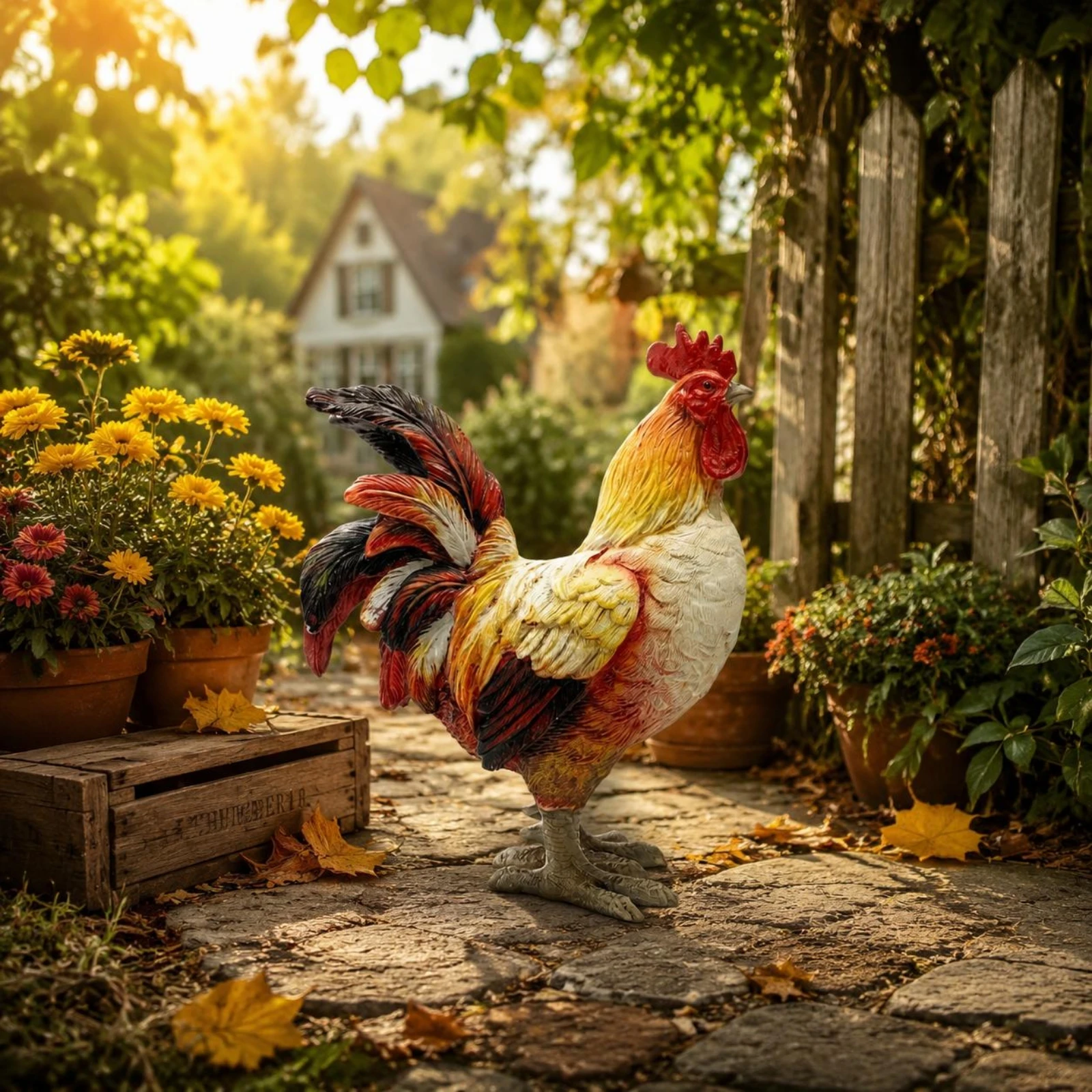 

Resin Cockerel Figurine Multicolor Resin Cockerel Figure Chicken Yard Decor Textured Farm Creature Sculpture Outdoor for Garden