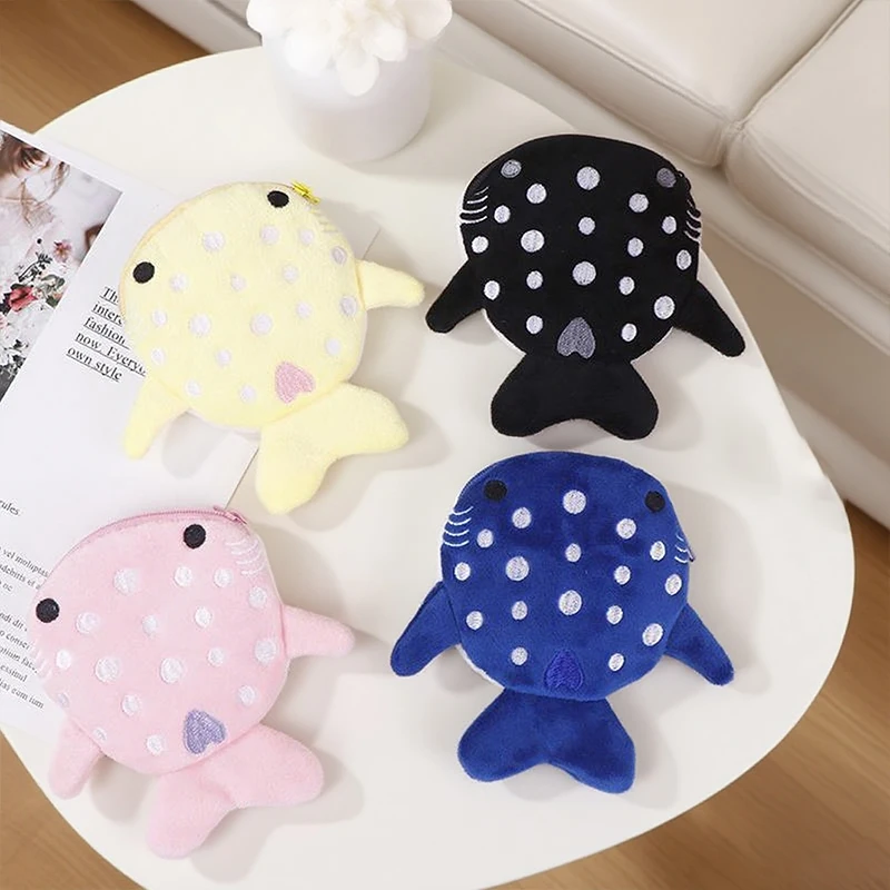 New Cartoon Plush Shark Coin Purse Zero Wallet Plush Animal Wallet For Kids Zipper Coin Bag Cute Pendant Data Cable Bag Gift
