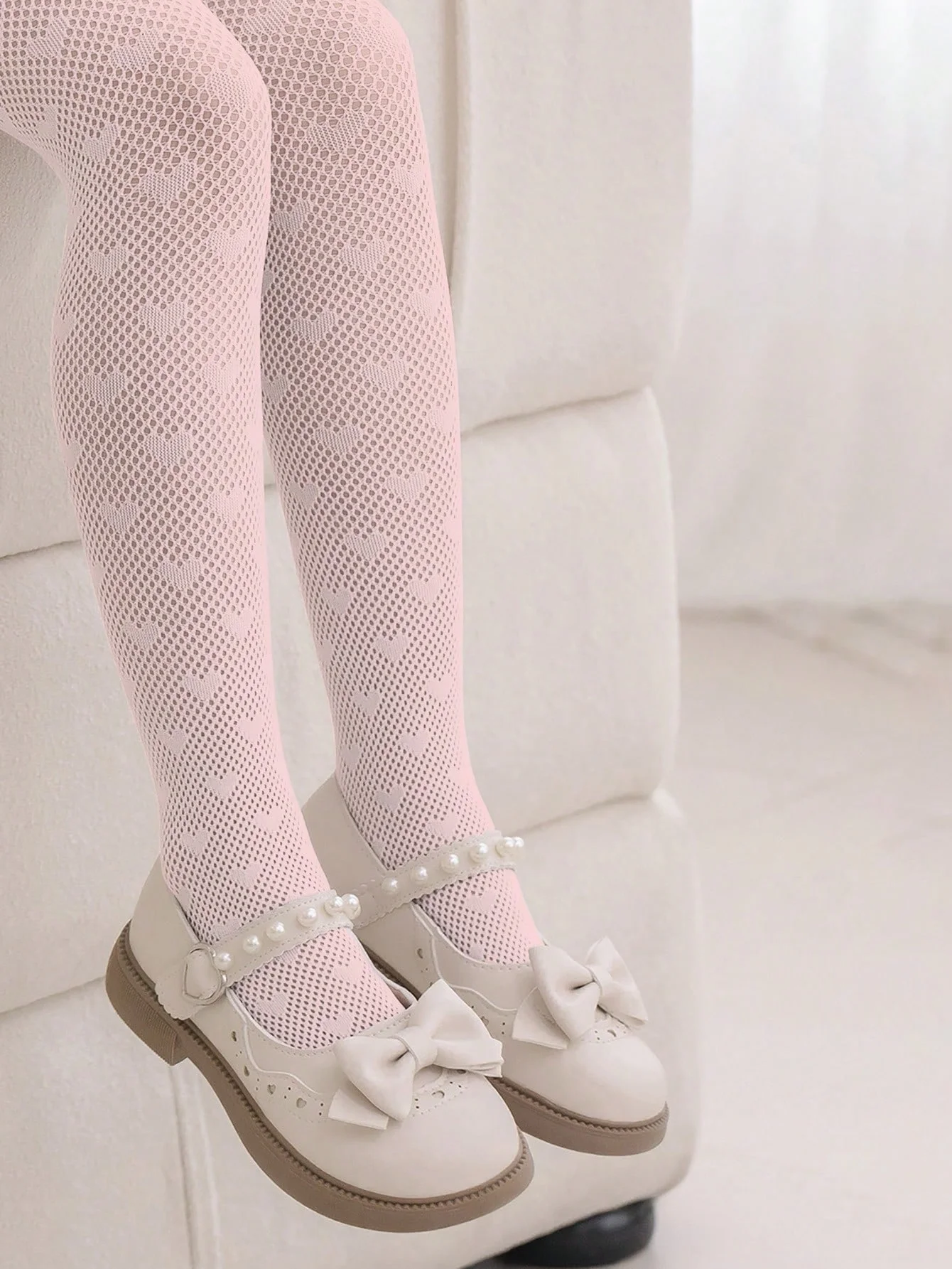 2 Pairs of Girls' Heart-Patterned Mesh Pantyhoses,Soft and Breathable Kids Party Lolita Stockings Elastic Childrens Dance Tights view 6