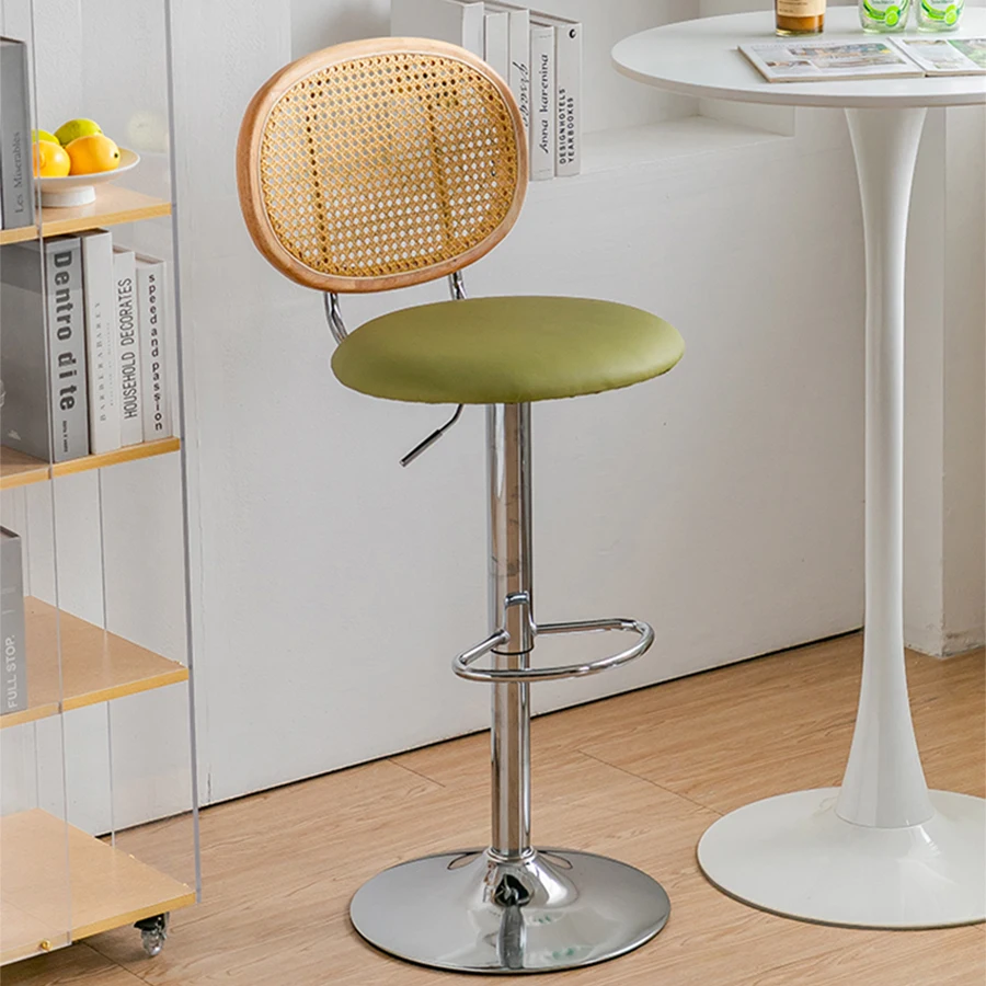 

Nordic Rattan Bar Stool High Kitchen Swivel Modern Counter Bar Stool Metal Barber Sillas Altas Para Barra Salon Furniture XT