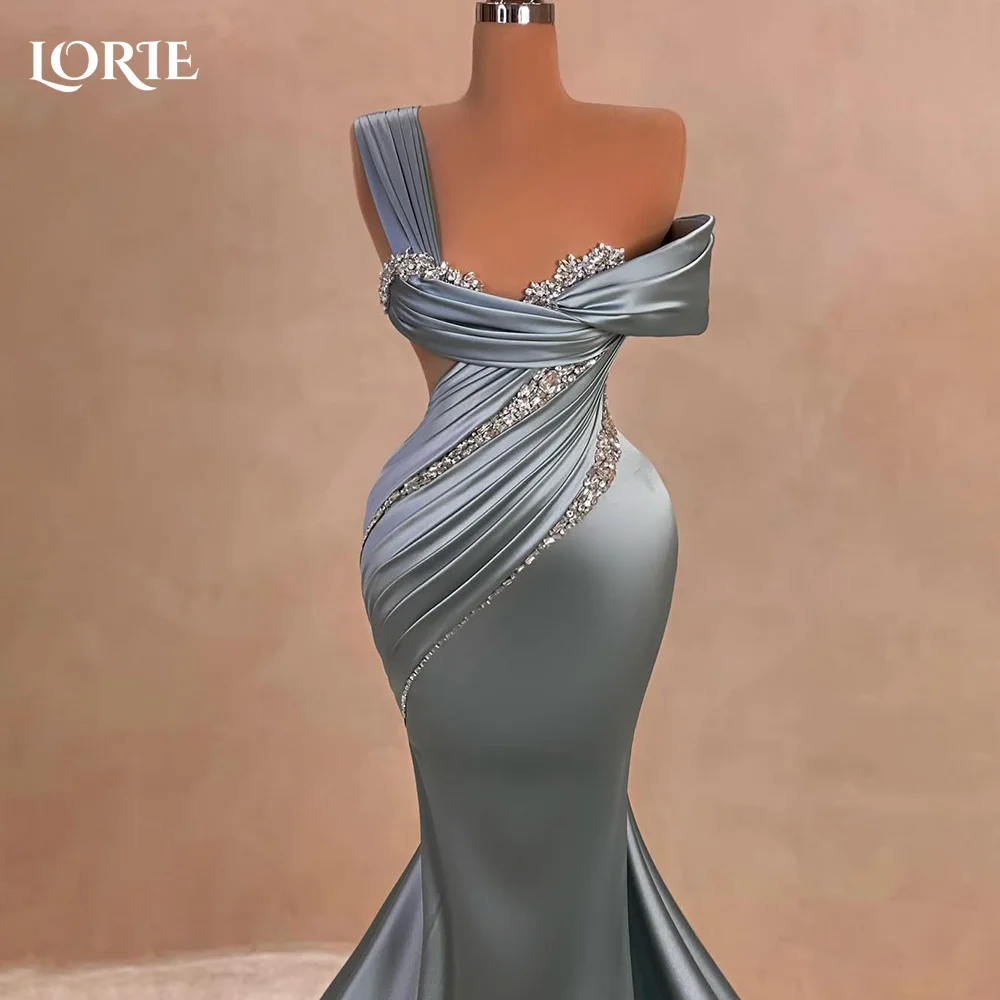 

LORIE Shiny Satin Memrmaid Evening Dress Sparkly Shiny Princess Prom Dress One Shoulder Illsion Backless Ball Gowns Customized