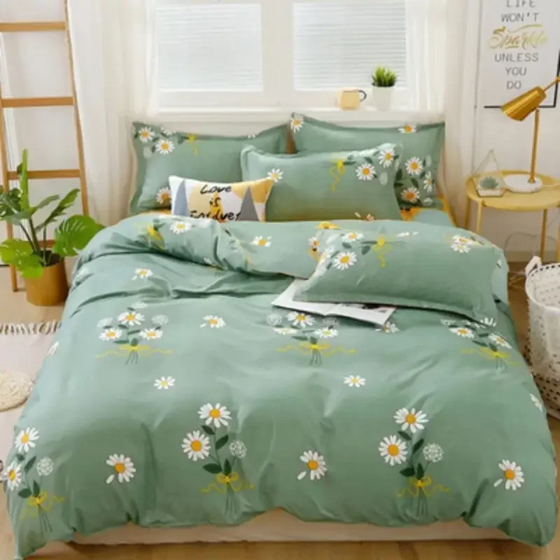 Floral Duvet Cover Nordic Plaid Strated Couple Bedding Pink Cute Full Size Queen Quilt Set Double Sided（No Pillowcase Sheet）