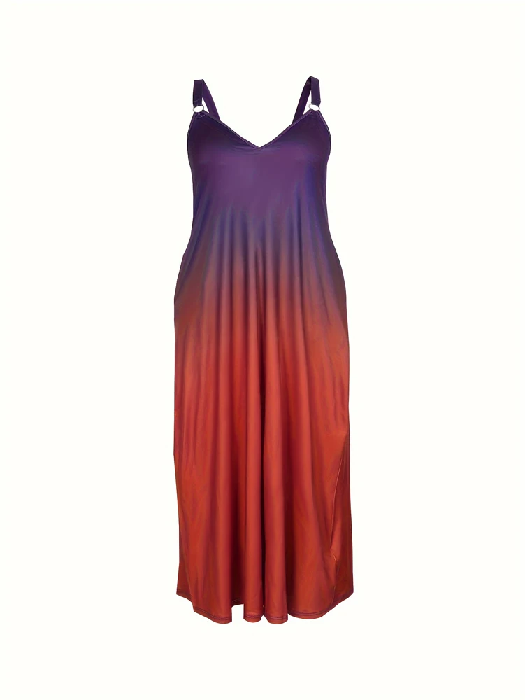 Plus Size 2025 Women\'s Casual Spaghetti Straps Sleeveless Sundress Plus Size Loose Long Summer Beach Dress with Pockets