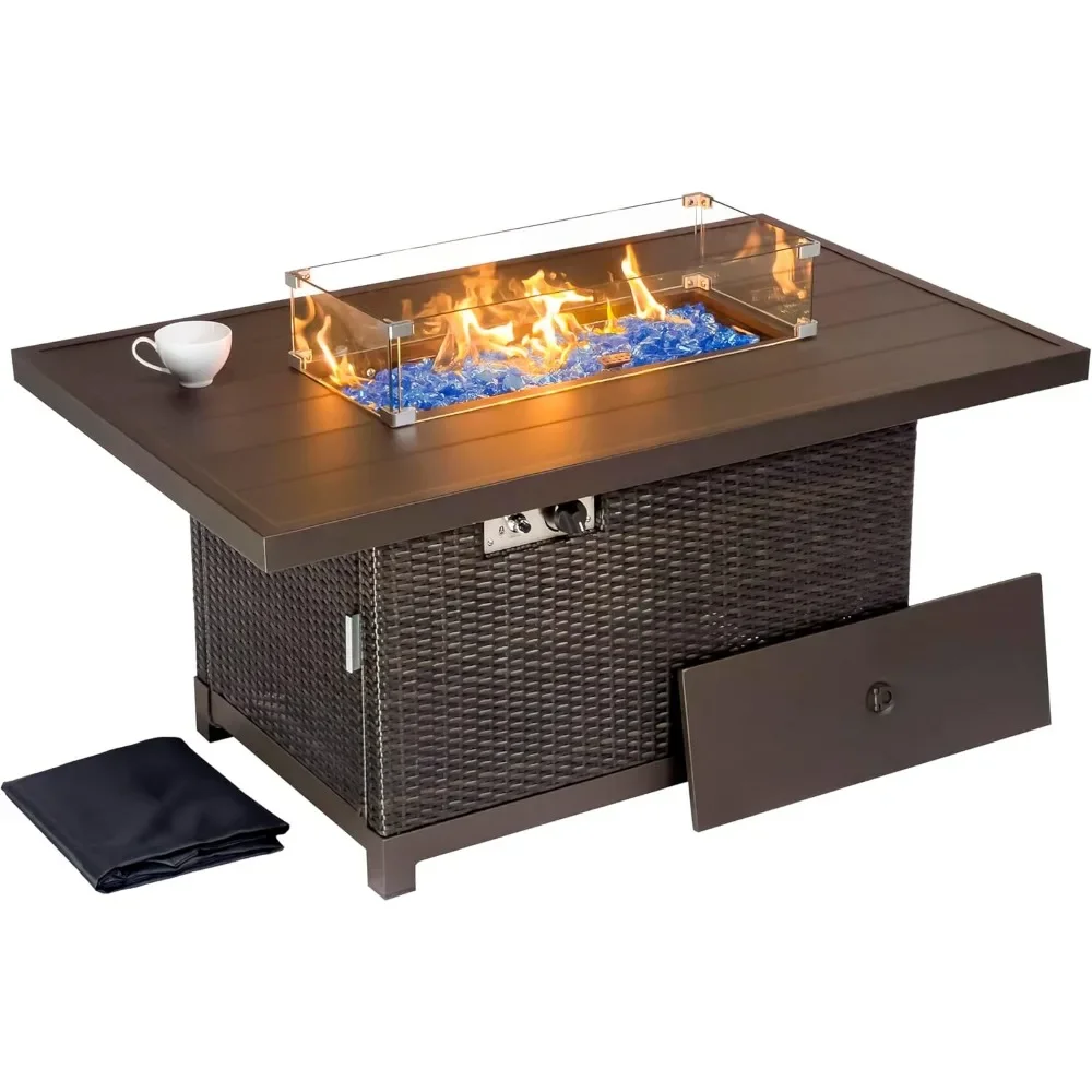 Home Novi Rattan 52-Inch Propane Gas Fire Pit Table with Rectangular Aluminum Frame - CSA Certified, 50,000 BTU Outdoor Patio