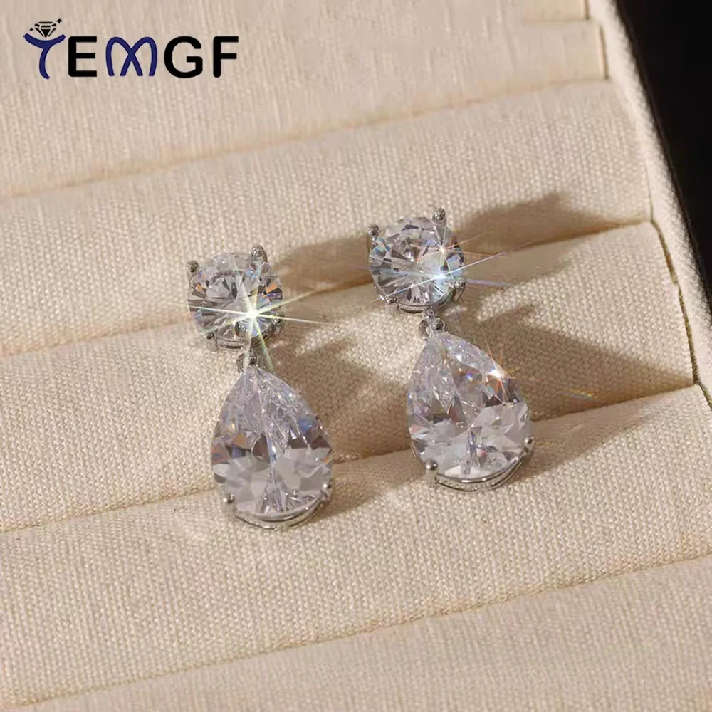

TEMGF Zircon/Moissanite Drop Earrings 925 Sterling Silver for Women Sparkling Luxury Bridal Wedding Engagement Jewelry 19CT/Pair