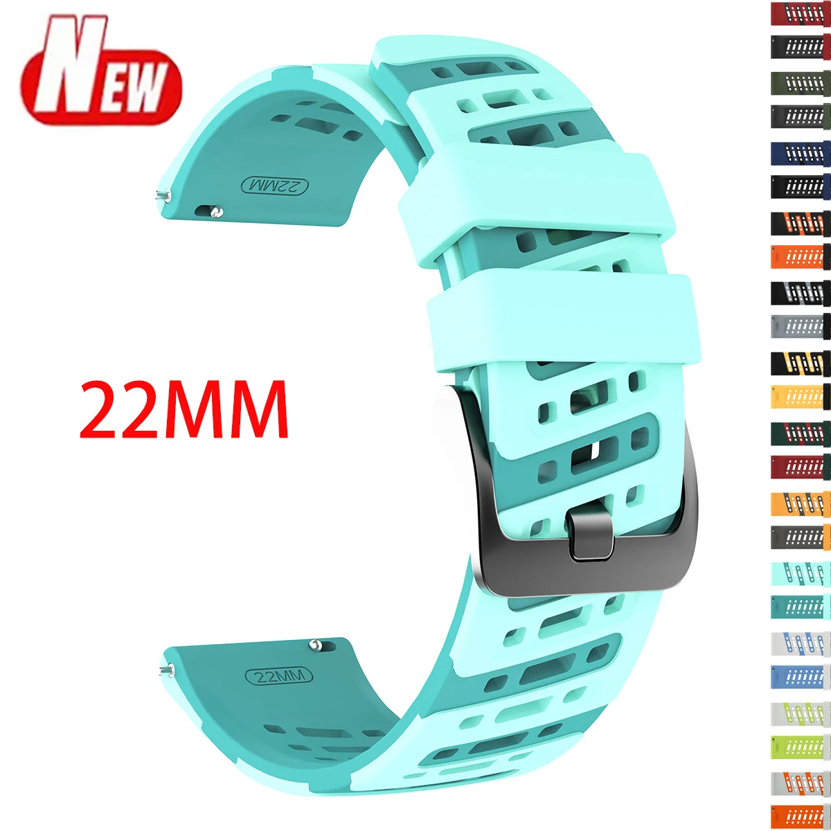 22mm Silicone Band for Huawei Watch GT 6/5/4/Pro 46mm Ultimate 2 Two Tone Adjustable Strap for Amazfit Cheetah/Pro Balance Bip