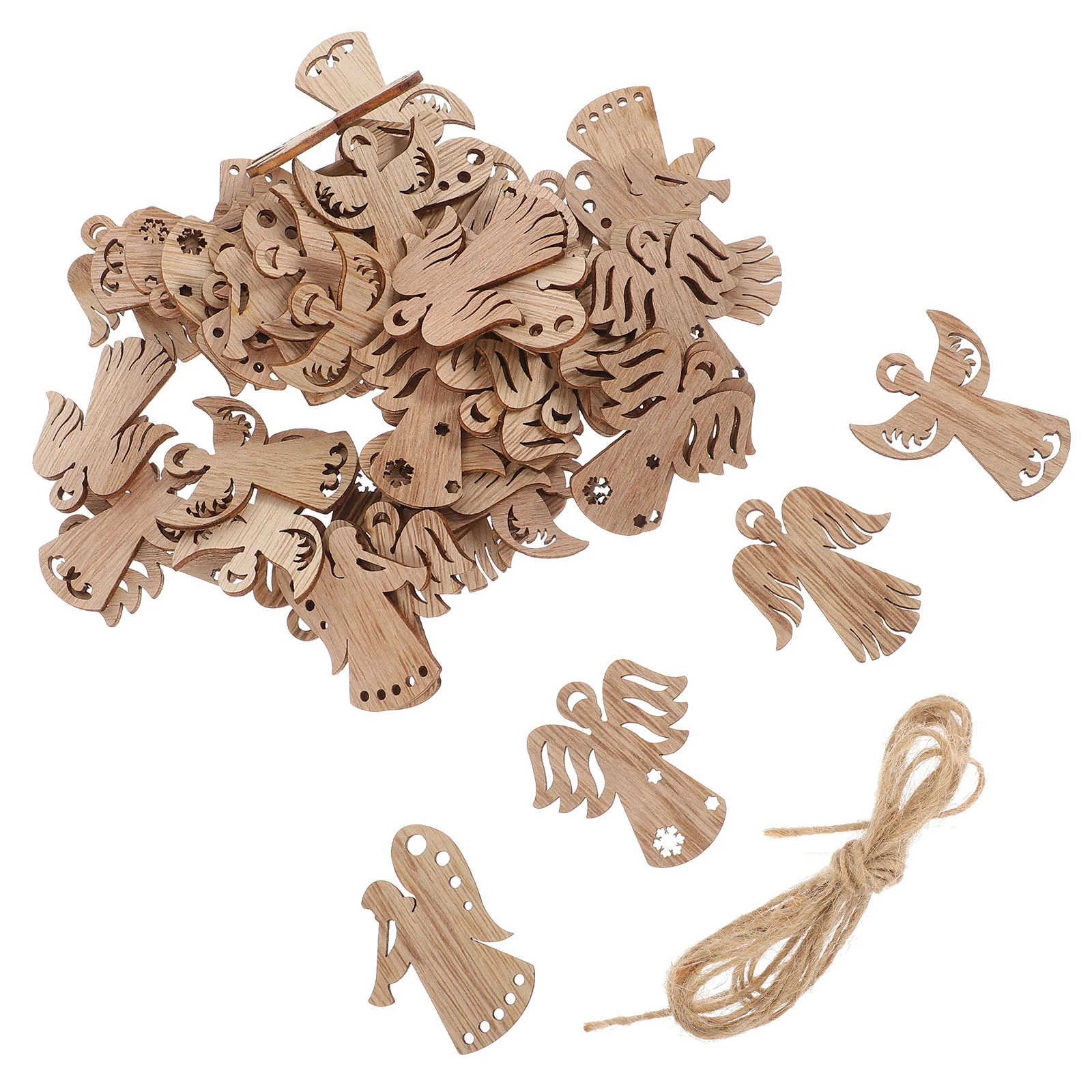 50 Pcs Hollow Out Angel Wings Wooden Pendant Unfinished Crafts Decorate Cutouts