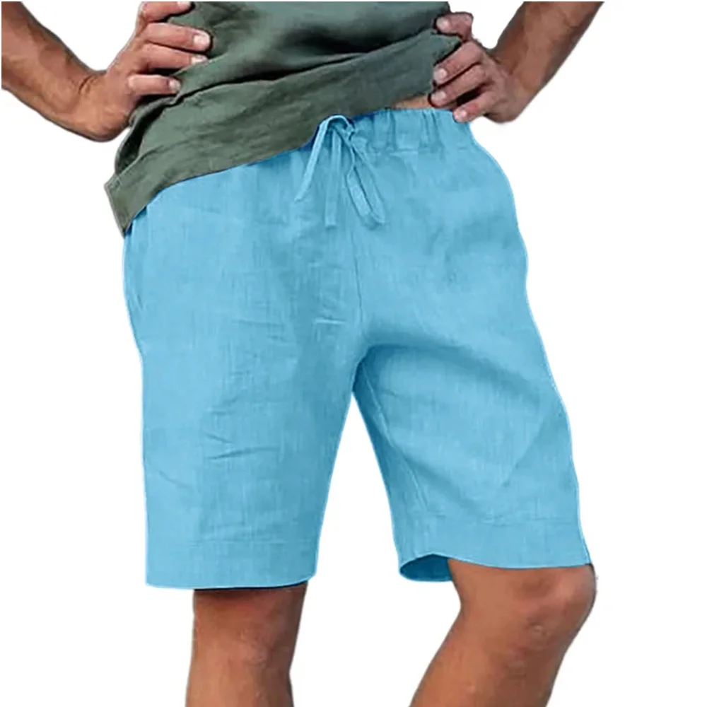 Men's Summer Casual Shorts Drawstring Pocket Design Solid Color Middle Pants Loose Straight Jogging Outdoor Streetwear