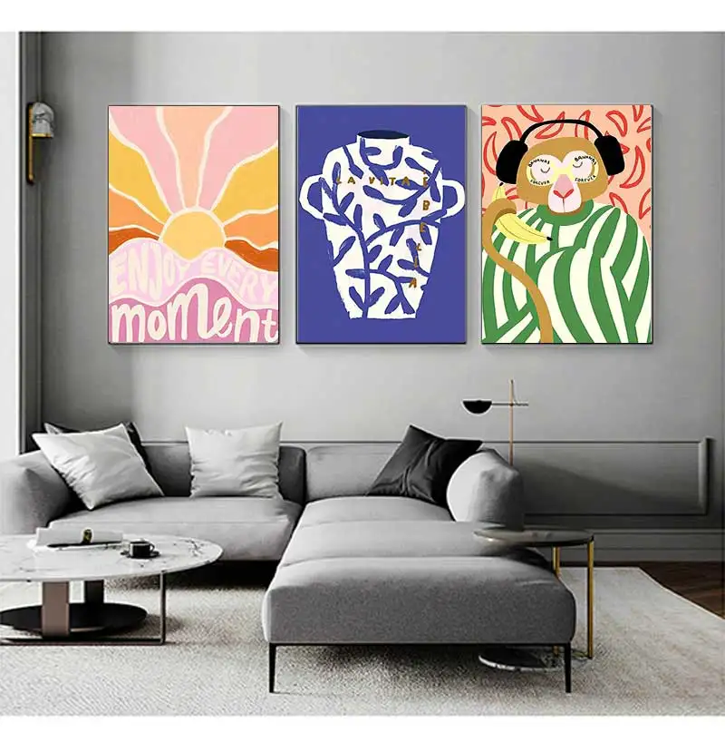 Abstract Colorful Posters Monkey Flower Vase Coffee Girl Wall Art Canvas Painting Modern Nordic Prints Pictures for Home Decor