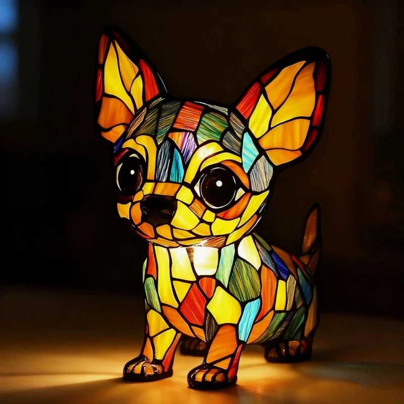 

Tiffany Retro Stained Glass Animal Table Lamps Cat Dog Figurine Night Lights Vintage Bedroom Living Room Creativity Art Ornament