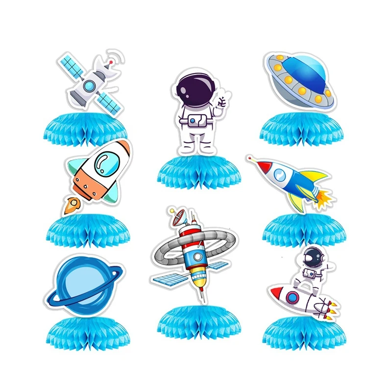 

8 PCS Space Astronaut Theme Party Honeycomb Centerpieces Ornaments For Kids Birthday Table Decorations Supplies