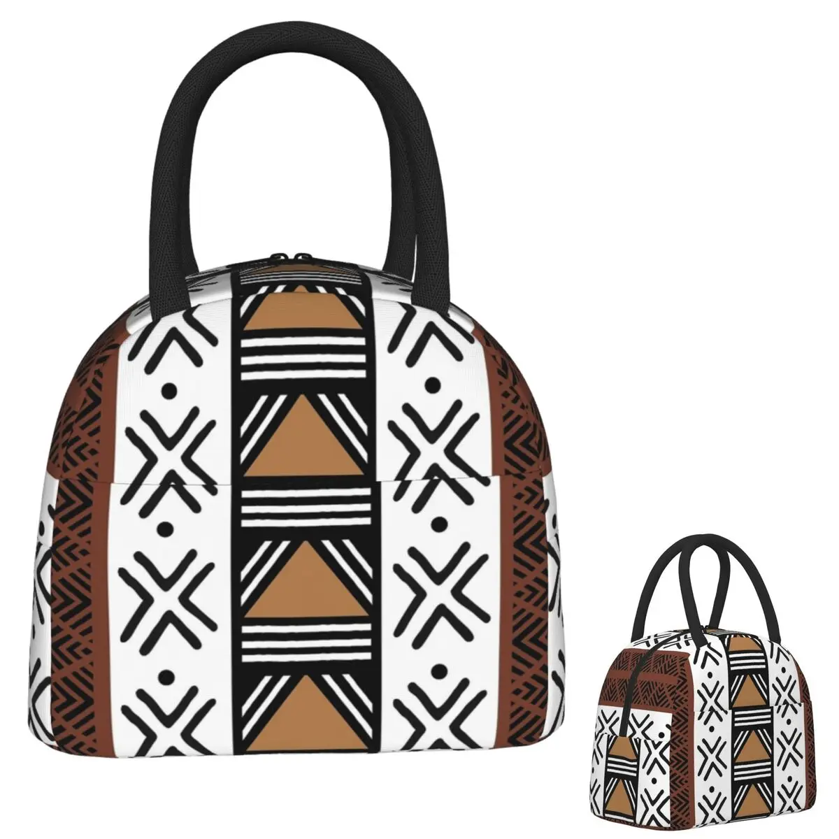 

African Tribal Bogolan Pattern Insulated Lunch Bag for Women Children Leakproof Food Boxes Thermal Lunch Box Tote