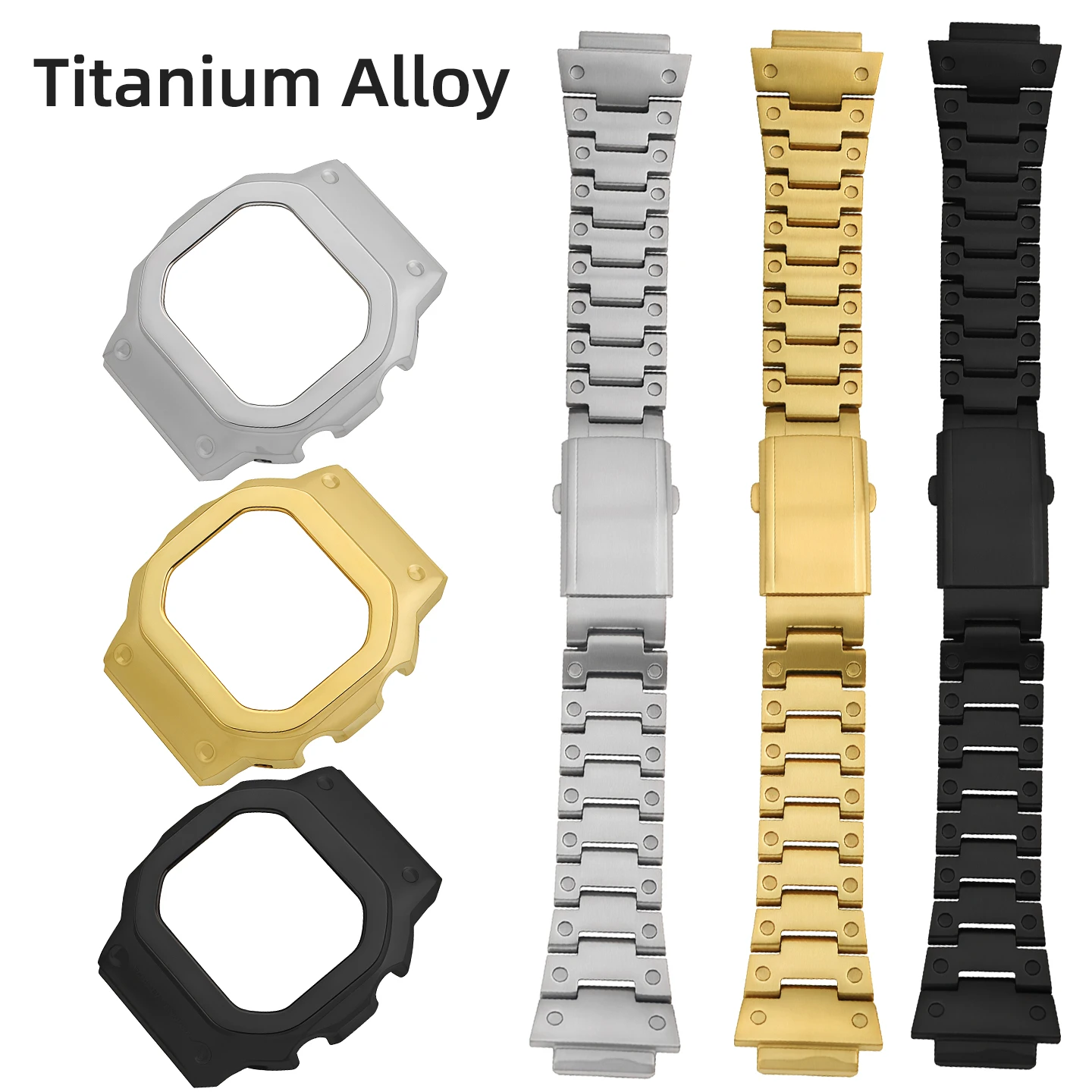 DW‑H5600 / GBX‑H5600 3516 / 3586 Accesorios para relojes Casio G‑SQUAD / G‑LIDE: cajas y correas metálicas de aleación de titanio en color plateado, dorado y negro.