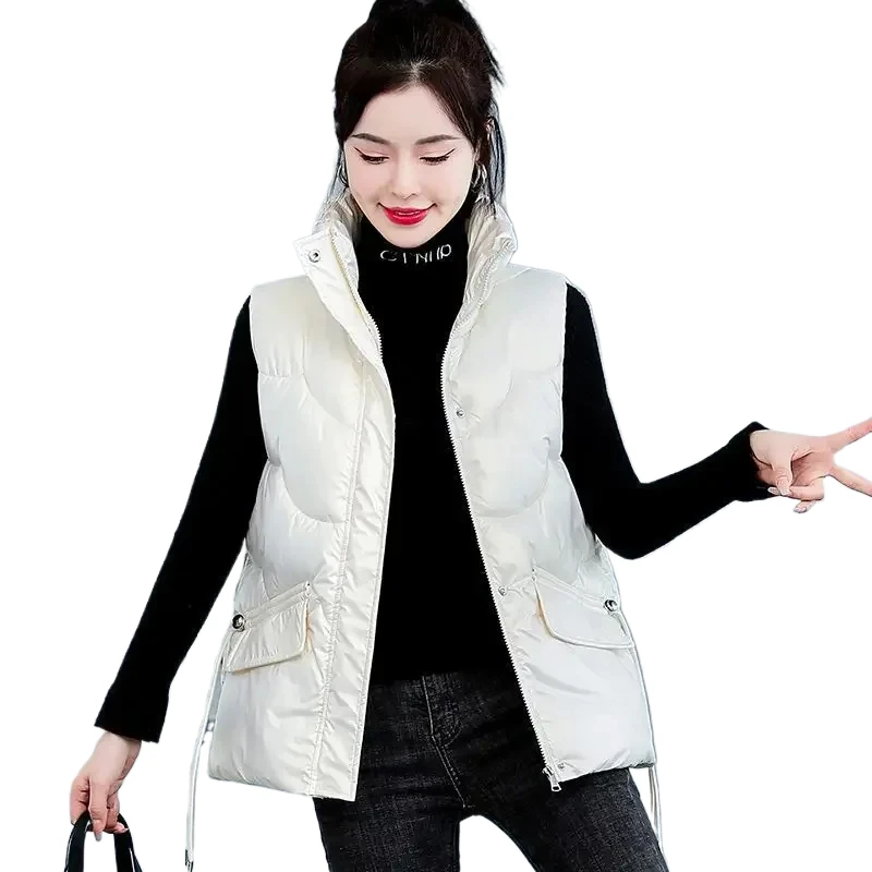 

2025 женский свободный пуховый хлопковый жилет, утепленный жилет на плечах, яркая верхняя одежда для лица, утепленный жилет, блестящий жилет, жилет, куртка