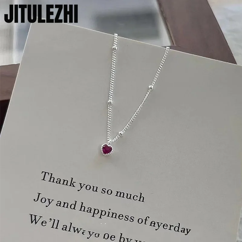 

925 Sterling Silver Necklace Pendant For Women Jewelry Love Necklace Small Mini Red Heart Pendant Simple Heart Shaped Collar