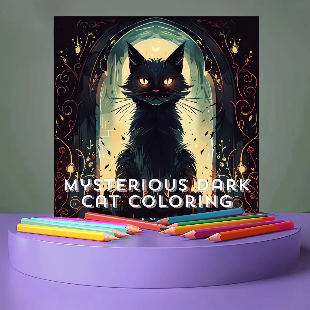 1pc Mysterious Dark Cat Coloring Book for Stress Reduction | Soothing Stress Colouring Book for Stress Relief &Gifting, Back To