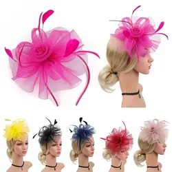 New Tea Party Flower Fascinators Kentucky Headband Derby Hat Wedding Cocktail Feathers Ribbon Fascinator Hats for Women