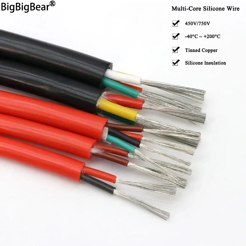 

1m Soft Silicone Rubber Cable 0.3 0.5 0.75 1 1.5 2 2.5 4 6mm 2 3 4 6 Cores Insulated Flexible Copper High Temperature Wire