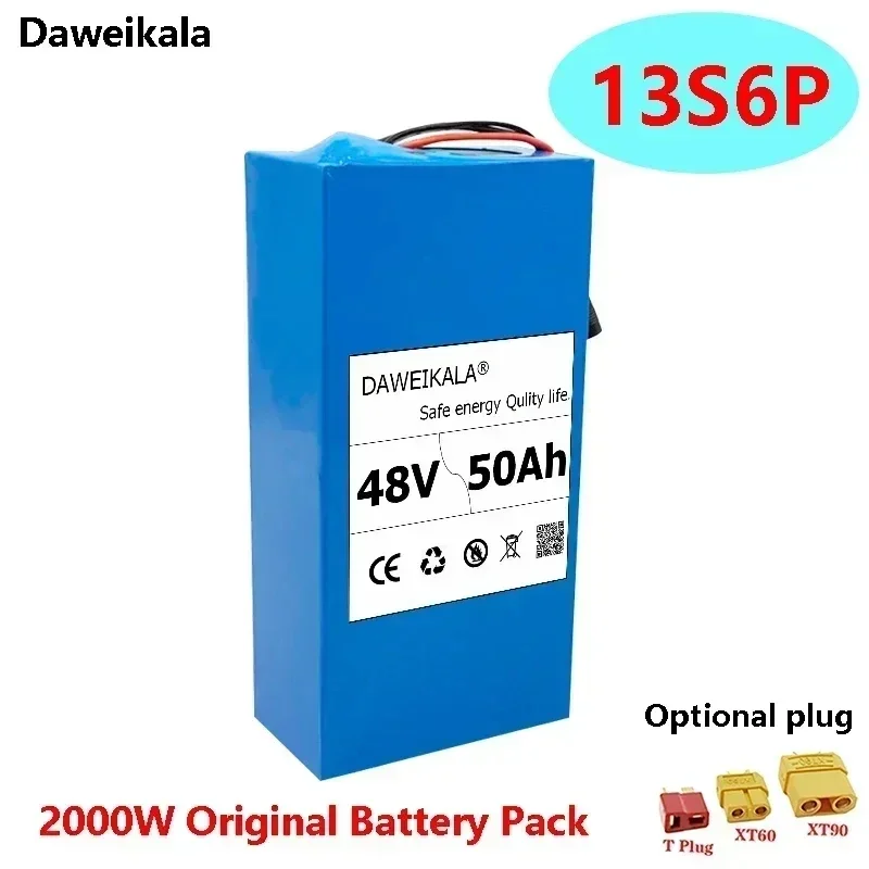 

Daweikala Original 18650 13S6P 48V 50000mAh 2000W Lithium Ion Battery Pack for 54.6V Electric Bicycle+Built-in BMS Optional Plug