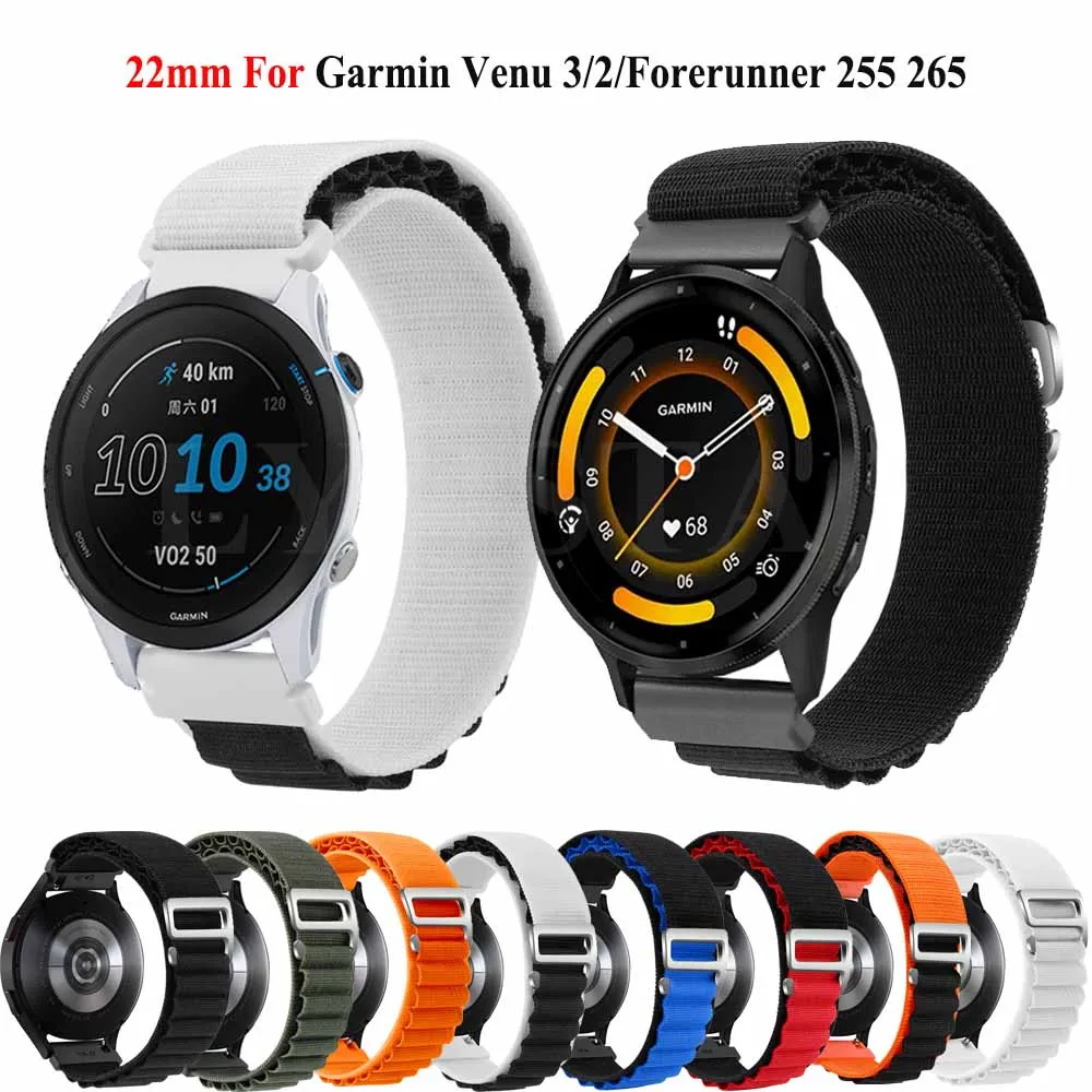 22mm Nylon Wristband For Garmin Venu 3 2 Forerunner 265 255 M 745 Vivoactive 4 Active Sports Watch Strap Bracelet Accessories