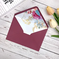 25 Pieces 120gsm Pearly Envelope with Lining Pink Navy Burgundy Envelopes Wedding Party Invitation Gift Envelope 133x195mm EN04
