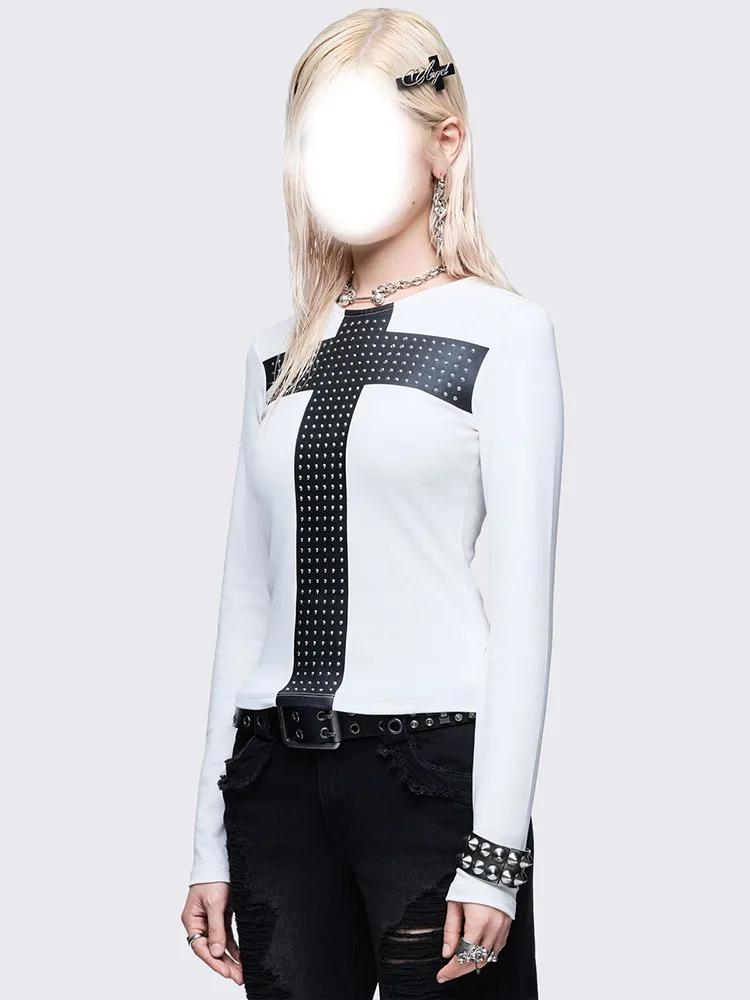 

2026 New Gothic Spring Street Style Y2K Dark Cross Slim Fit Tee Fashion Casual Daily Wear Top