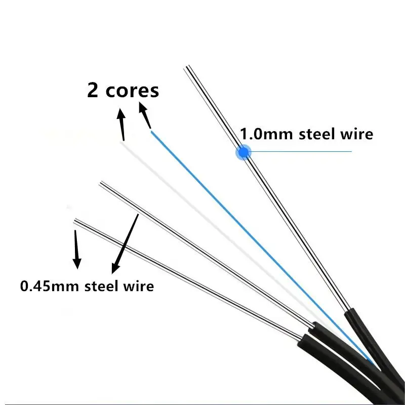 Câble de Roi ation à fibre optique extérieur, cavalier de cordon de raccordement à fibre optique, duplex FTTH, 2 cœurs, 3 acier avec 4 connecteurs, LC, SC, David, ST, 300 mètres